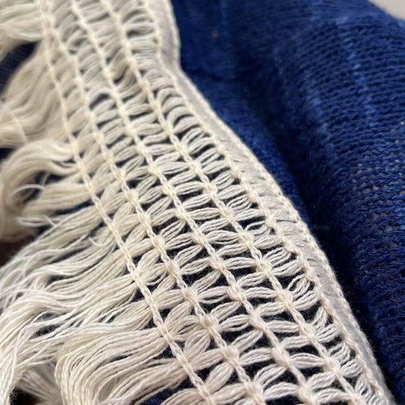 Nabee Blue Open Front Long Sleeve Cardigan Fringe Hem - Picture 3 of 3